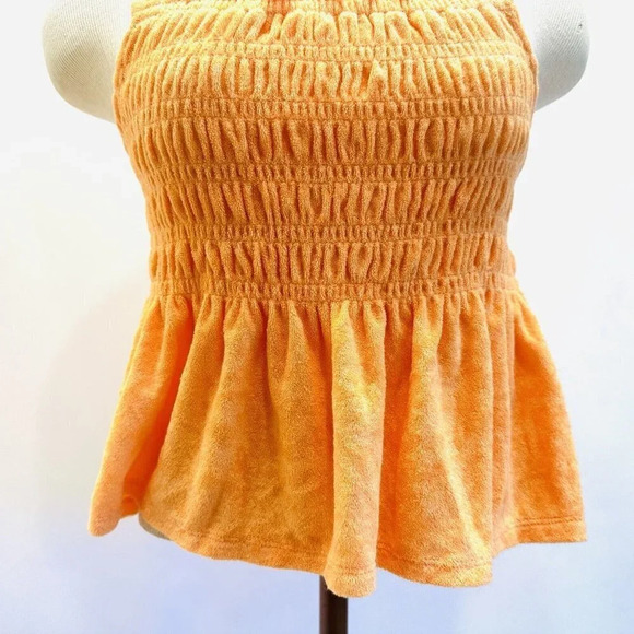 NWT SO Juniors Pullover Terry Cloth Smocked Peplum Orange Shirred Tank Sz Large - Picture 3 of 11